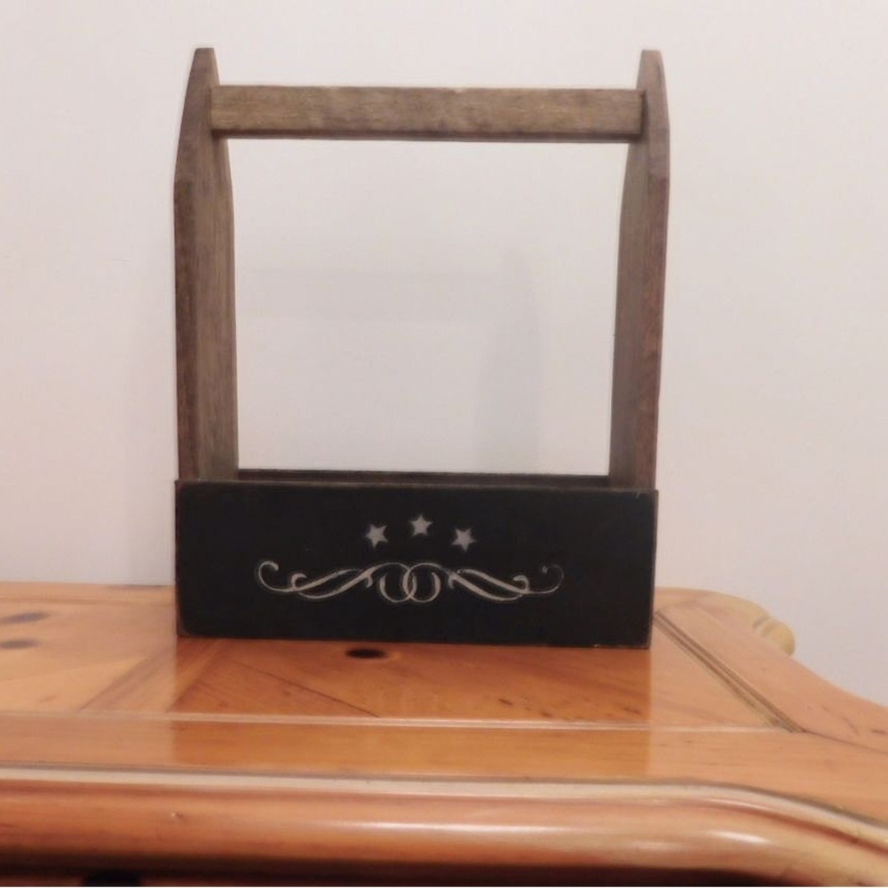 New, 14” Black & Natural Wood Decorative Tote. New w/out tags.